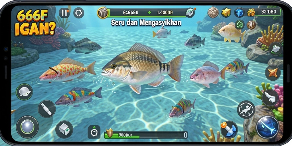Tampilan gameplay seru dalam 666F yang penuh aksi menembak ikan.