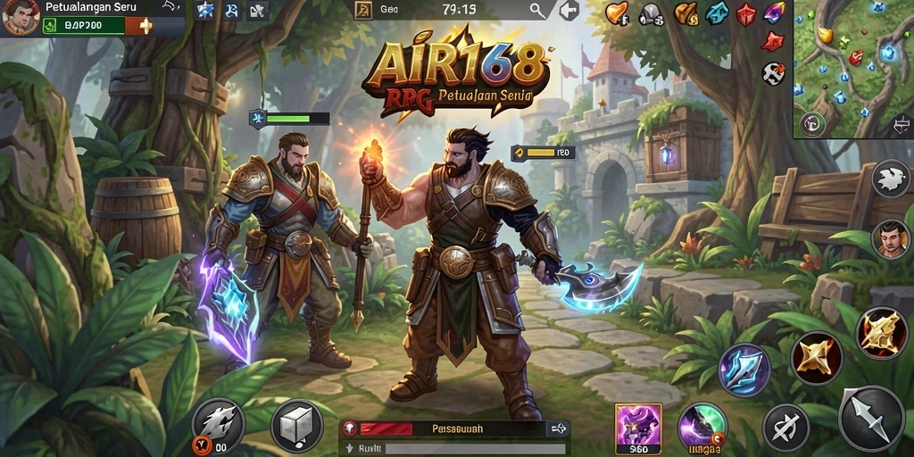 Screenshot menunjukkan aksi seru dalam game RPG AIR168 dengan pertempuran intens.