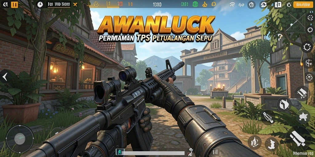 Tangkapan layar gameplay AWANLUCK dengan aksi menembak yang mendebarkan.