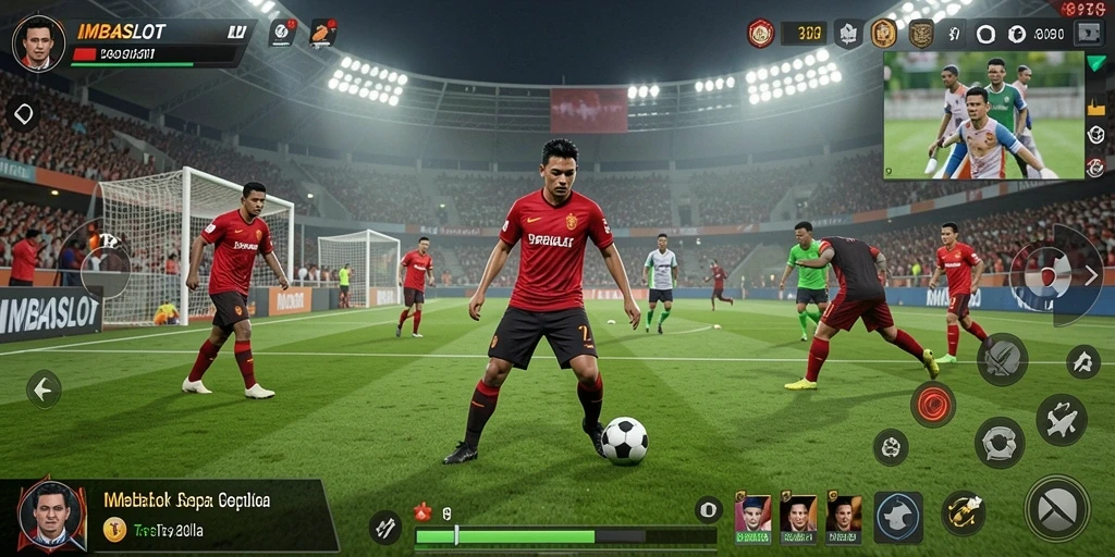 Screenshot yang menampilkan aksi mendebarkan dalam game sepak bola IMBASLOT.
