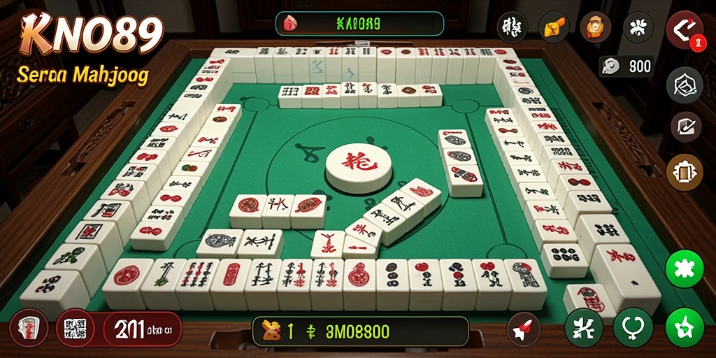 Tampilan gameplay seru di KNO89 dengan ubin Mahjong berwarna-warni.