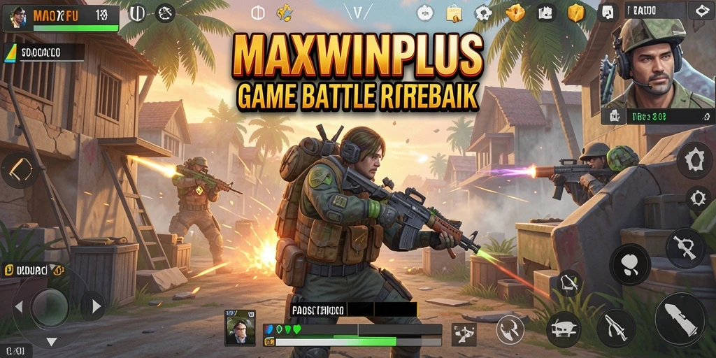 Screenshot gameplay <strong>MAXWINPLUS</strong> dengan pertarungan intens di arena Battle Royale.