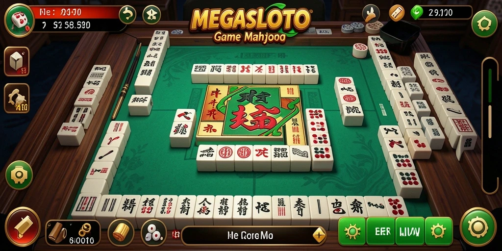 Screenshot utama MEGASLOTO menampilkan suasana seru permainan Mahjong.