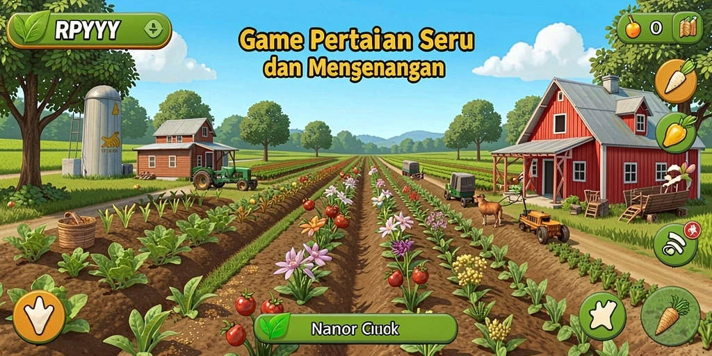 Tampilan utama gameplay RPYYY yang menunjukkan aktivitas bertani.